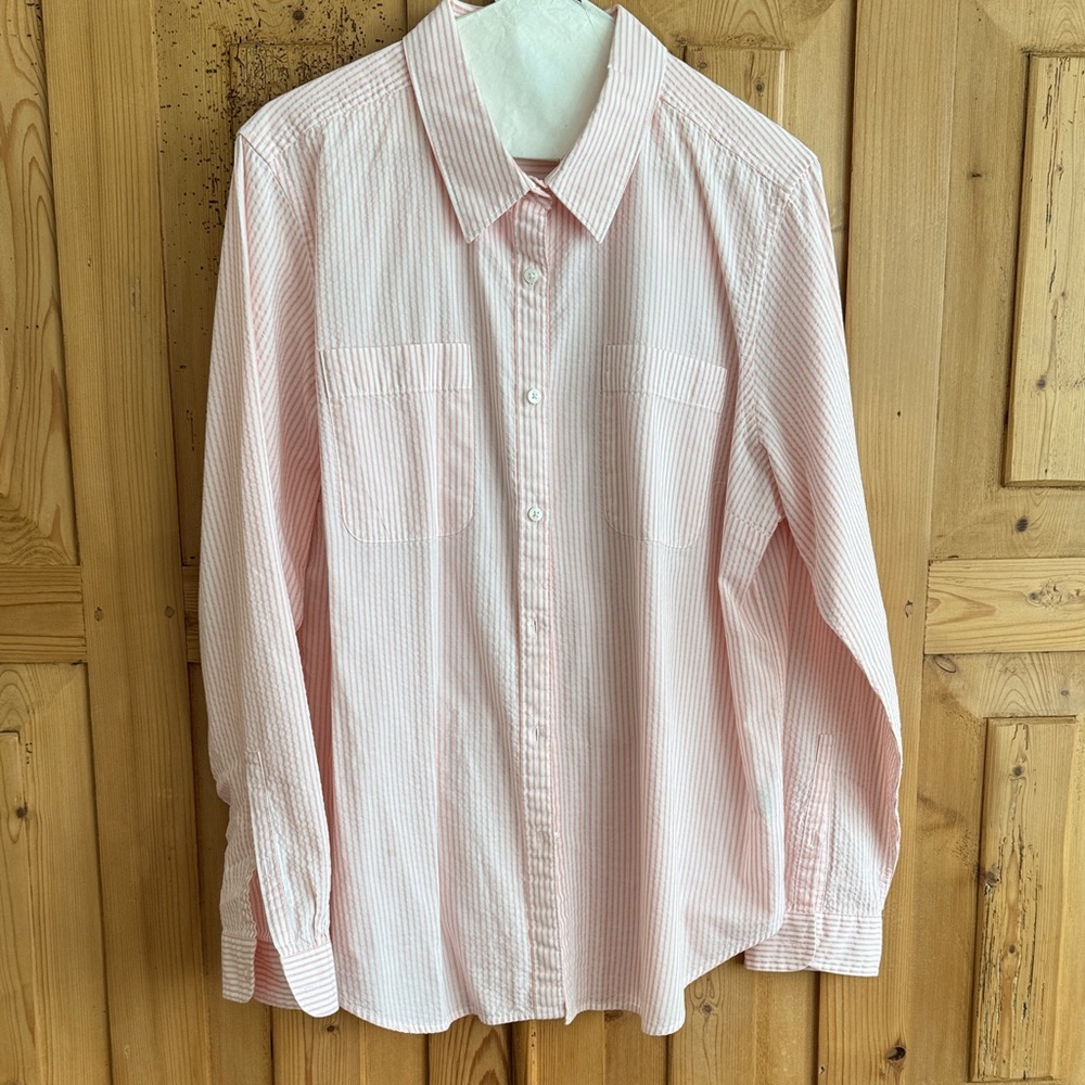 L.L. Bean Men's Pink Striped Button Down Shirt